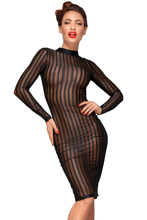 Рокля, Noir Handmade, F182, прозрачна, на райе, черна