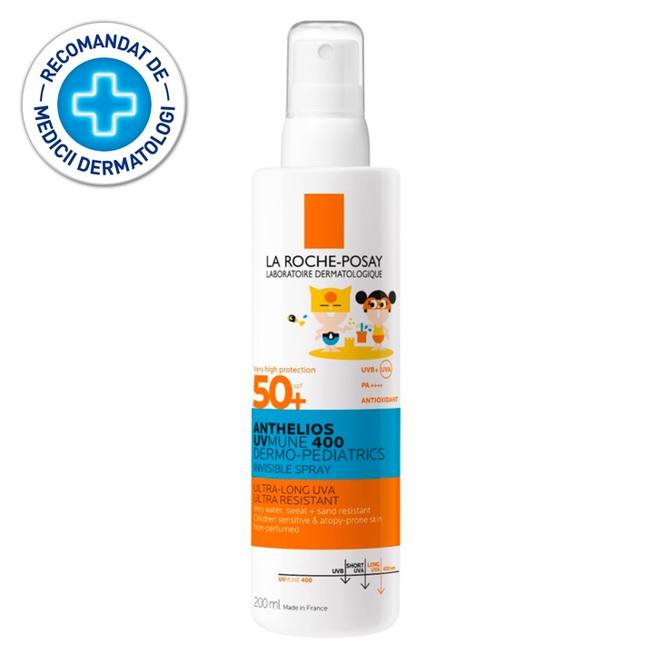 Spray invizibil cu protectie solara pentru copii, fata si corp La Roche-Posay ANTHELIOS UVMUNE400 Dermo-Pediatrics SPF 50+, 200 ml