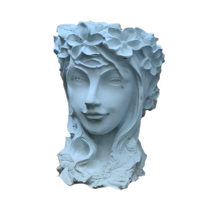 Dekoratív virágcserép avatar arcmodell / Kézműves - kézzel készített ArtFelea - cementből - tengeri kék 14,5 cm magas