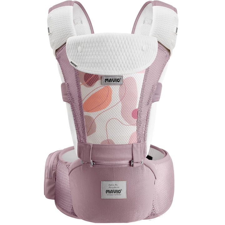 Marsupiu Bebe Mavio®, Ergonomic, Multifunctional cu 6 Pozitii de Purtare, Rucsac sau Frontal, intre 0 si 36 de luni, Reglabil, Greutate Maxima 14.9 kg, Extensie Sold, Protectie Cap, Bumbac si Poliester, Buzunar Depozitare, Roz