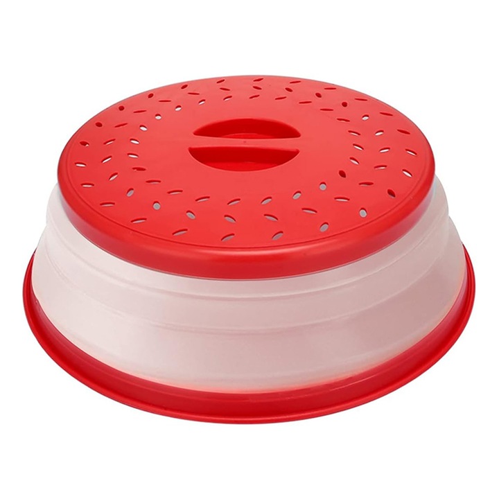 Capac pentru microunde, YATOVUR, Pliabil, Rezistent la caldura, Plastic/Silicon, 27x20x5cm, Rosu