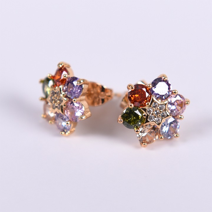 Cercei dama, Alama/Zirconiu, Placati cu aur, Multicolor