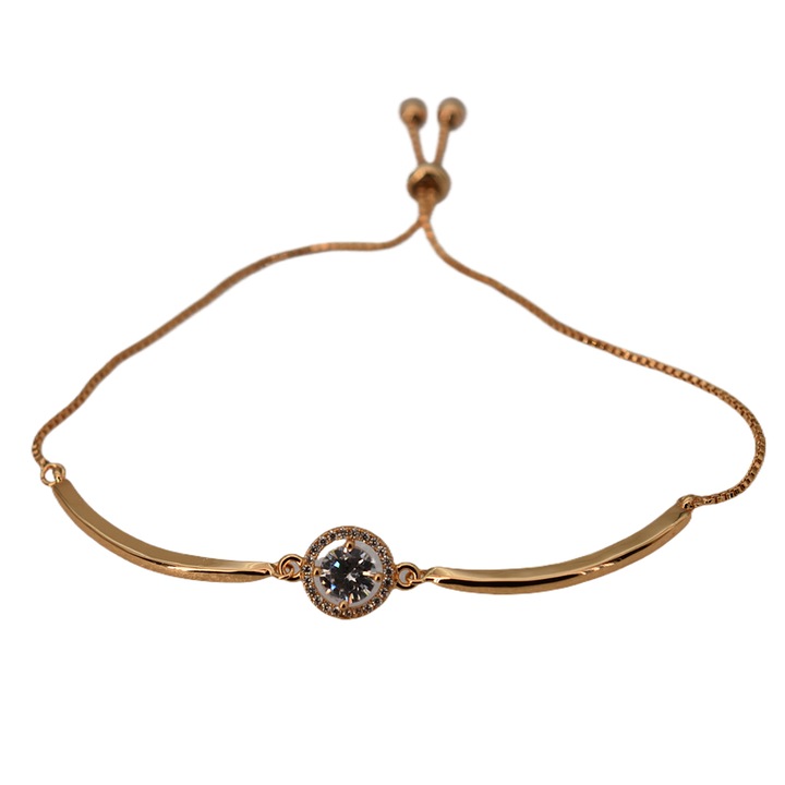 Bratara dama, Alama/Zirconiu, Placata cu aur, Ajustabila, Rose gold/Argintiu