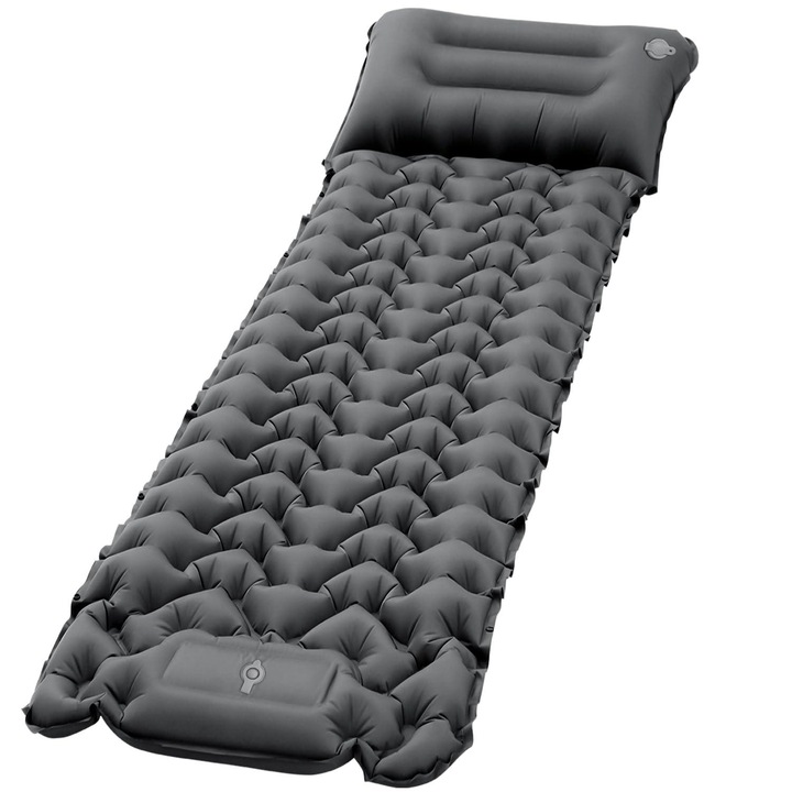 Saltea Gonflabila Pentru Camping Sau Plaja, gonflabila, Impermeabila, Cu Husa Pentru Transport, 198x68cm, Gri