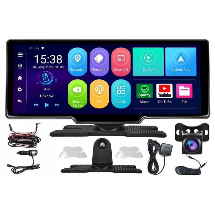 Мултимедийна станция Farrot Radio Android Auto CAR PLAY, DVR камера за заден ход, Навигация, GPS, 10.26'' сензорен екран, Bluetooth, WiFi, Google Maps, черен