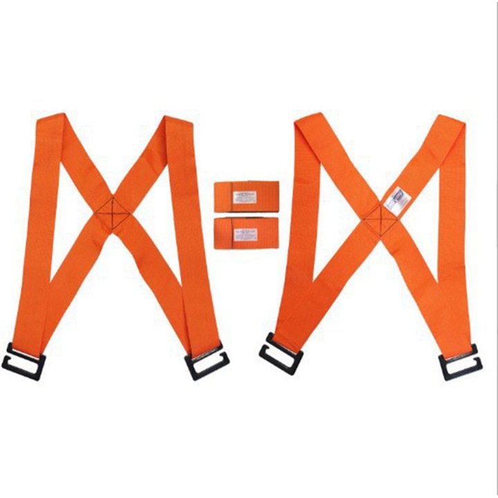 Set 2 Curele, Ham pentru 2 Persoane pentru Ridicare si Transport Greutati, Mobila si Electrocasnice, Rezistenta Premium 900Kg, Nylon, Portocaliu