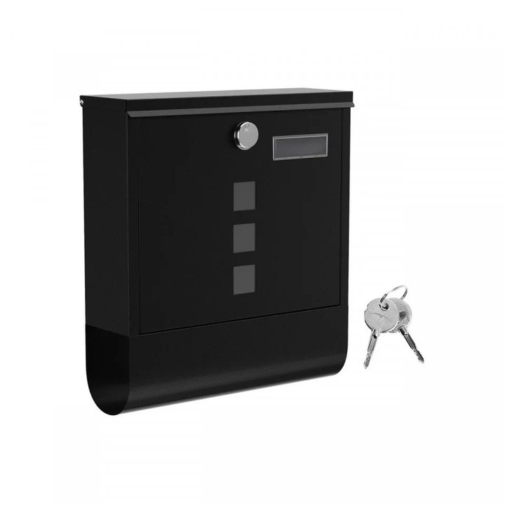 Пощенска кутия с ключ, 30.5x9.5x33.3 см, метал, черен, Vasagle