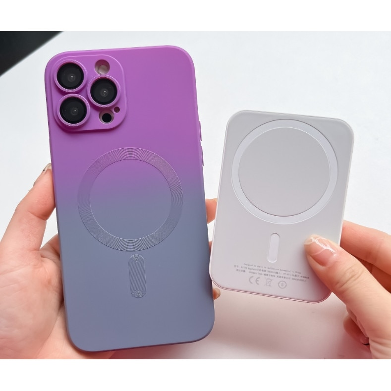 Husa gradient de protectie MagSafe tip bumper compatibila cu iPhone Apple iPhone 14 Pro Max, enkourakoko®, Gri Violet
