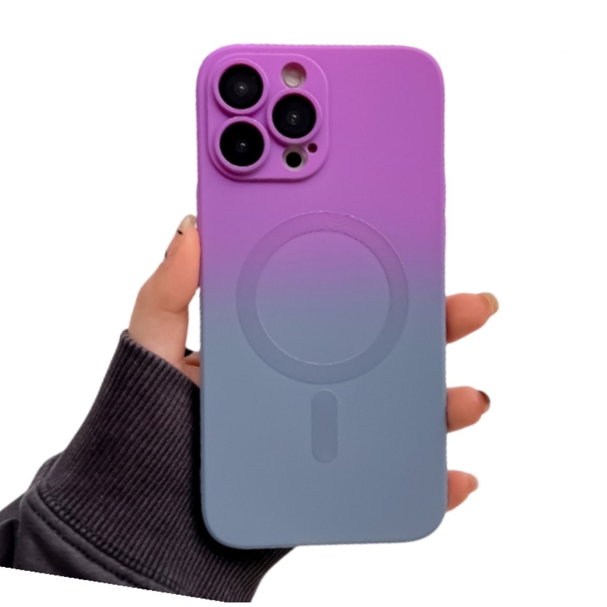 Husa gradient de protectie MagSafe tip bumper compatibila cu iPhone Apple iPhone 14 Pro Max, enkourakoko®, Gri Violet