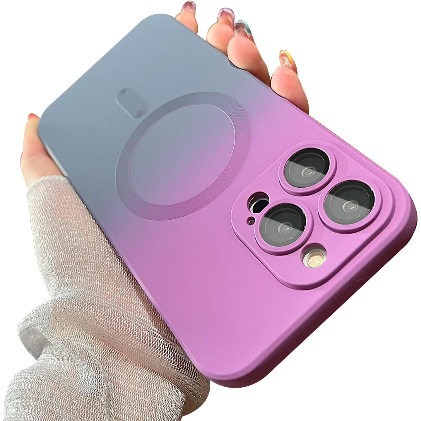 Husa gradient de protectie MagSafe tip bumper compatibila cu iPhone Apple iPhone 14 Pro Max, enkourakoko®, Gri Violet