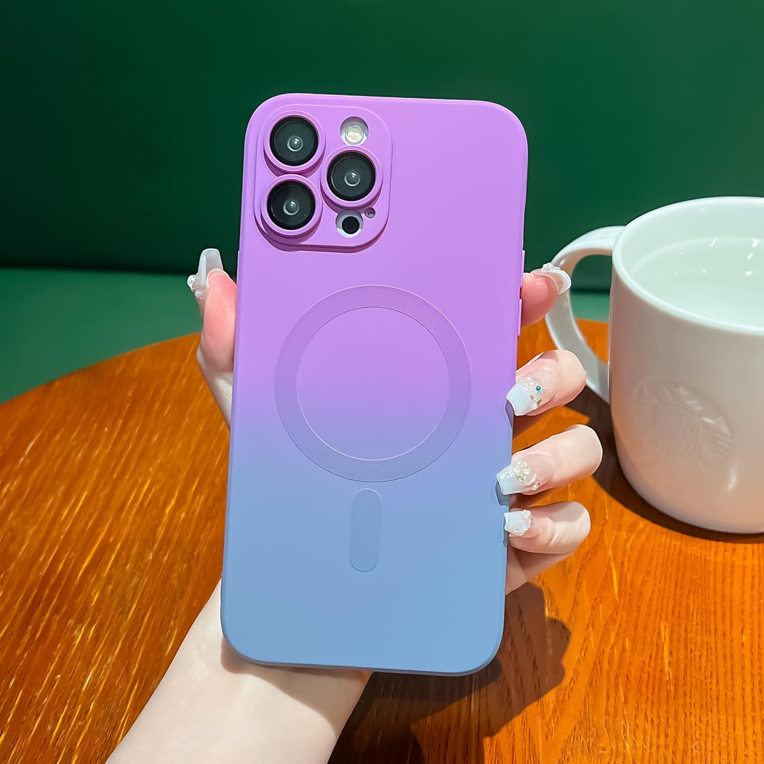 Husa gradient de protectie MagSafe tip bumper compatibila cu iPhone Apple iPhone 14 Pro Max, enkourakoko®, Gri Violet