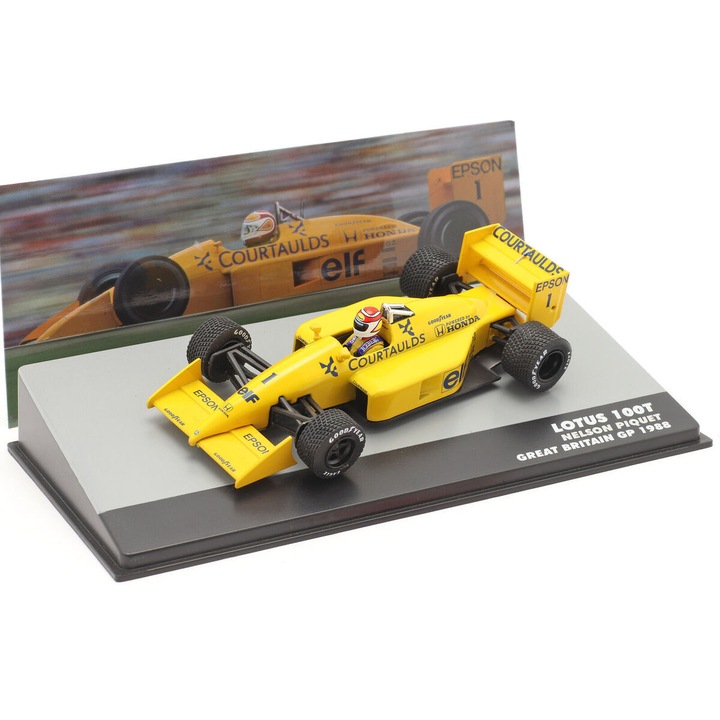 Macheta Formula 1 Lotus 100T Nelson Piquet Great Britain GP 1988 cu vitrina plexiglass - 1/43 Altaya