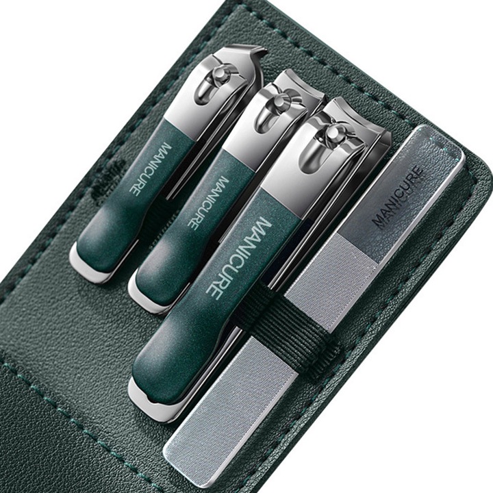 Set 4 instrumente manichiura si pedichiura, inox, verde