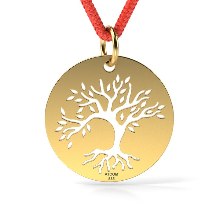 Pandantiv din aur galben cu snur model Copacul nemuritor