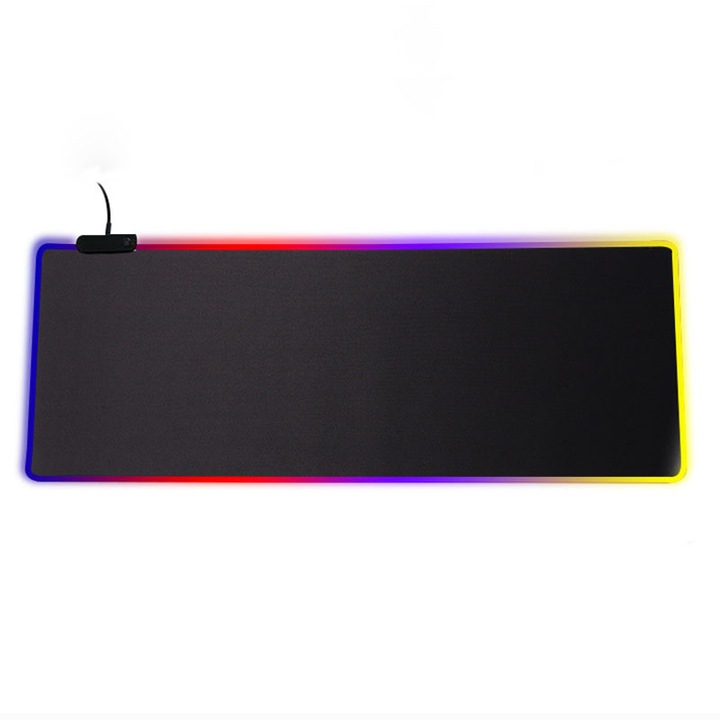 MousePad Gaming, KINSI, 300x800x4 mm, Antiderapant, Lumini RGB, Baza Cauciucata