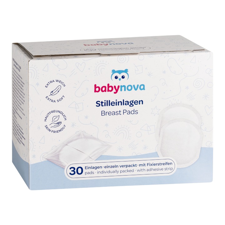 Baby Nova Szoptatóbetét bőrbarát egyesével csomagolt rögzítőcsíkkal 30 db