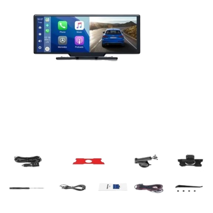 Монитор за кола, за CarPlay/Android Auto, безжичен, GPS, сензорен екран ...