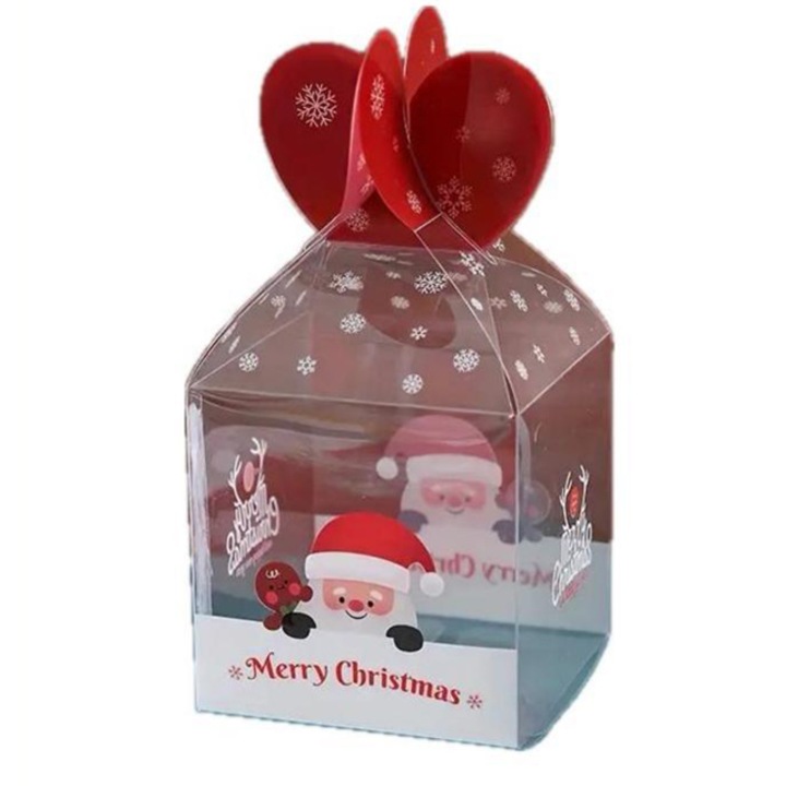 12 db átlátszó doboz készlet karácsonyi mintákkal, 9x9 cm