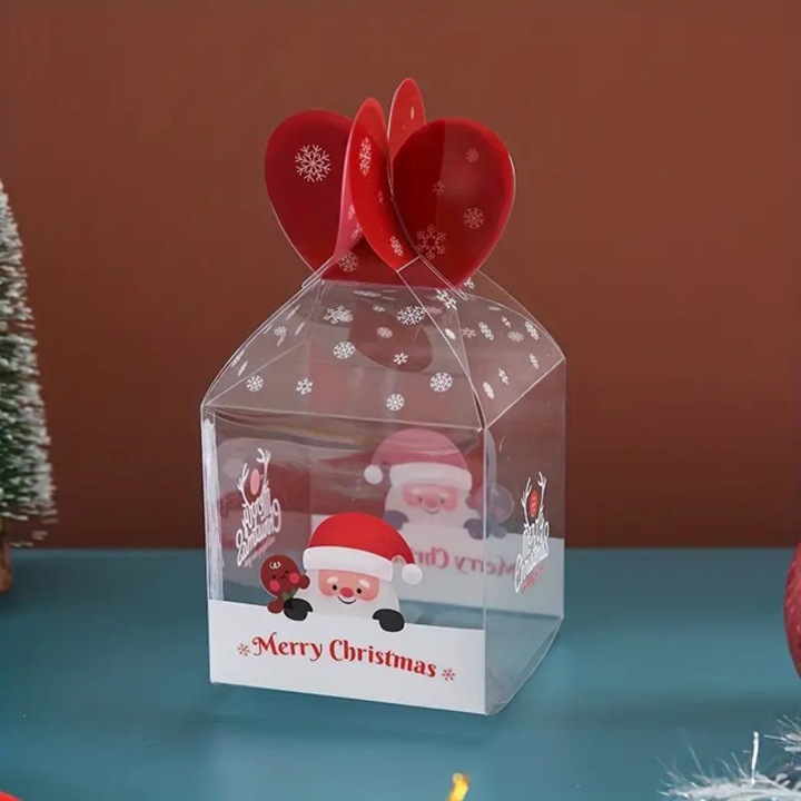 12 db átlátszó doboz készlet karácsonyi mintákkal, 9x9 cm