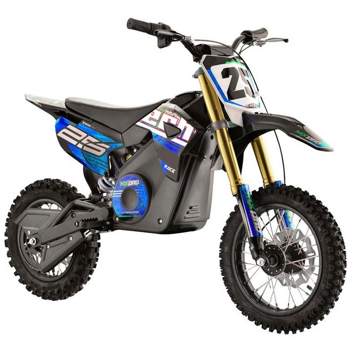 Motocicleta electrica pentru copii HECHT 59100, acumulator 36 V, 12 Ah, motor 1000 W, greutate suportata 65 kg, viteza 28 km/h, varsta 7+ ani, albastru