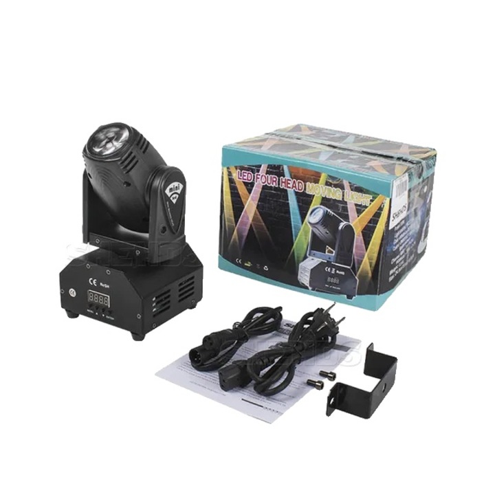 LED спот лъч проектор, RGBW, 4 броя, EU щепсел, черен