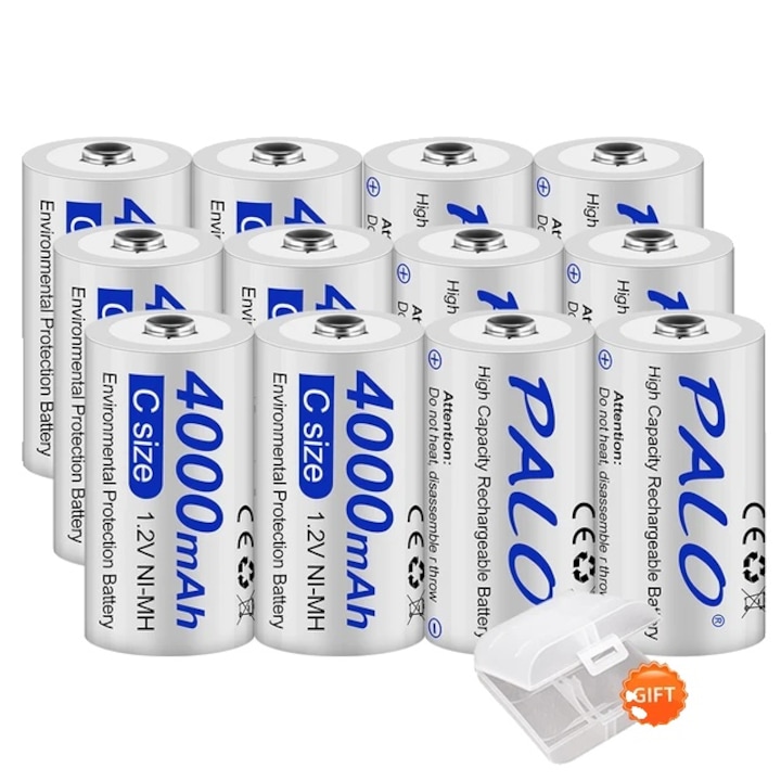 Set 12 baterii reincarcabile C, Ni-MH, 4000mAh, multicolor