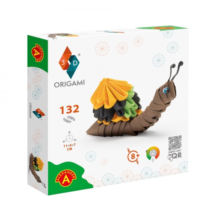 Set de artizanat Origami 3D, Alexander, model Slimak, +8 ani, 132 elemente, 35x180x190mm