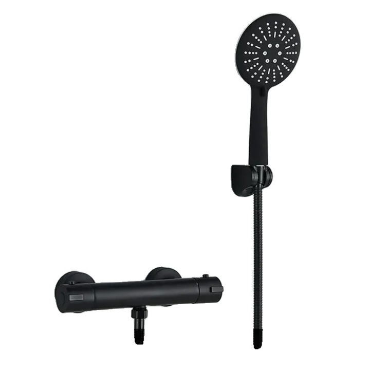 Szaniter csaptelep, Műanyag, Termosztatikus, Állítható, Fekete