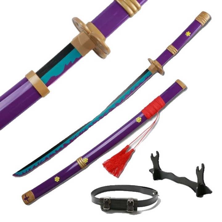 Anime által ihletett 6 katana készlet, bambusz/műanyag, 104x70 cm, lila