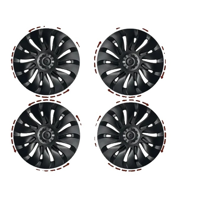 Set 4 capace roti, compatibil Tesla Model Y 2018-2024, design aerodinamic, protectie completa, negru mat, 19 inch