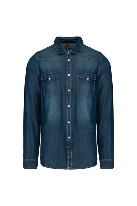 Мъжка дънкова риза с дълъг ръкав - KA519, Jeans Blue
