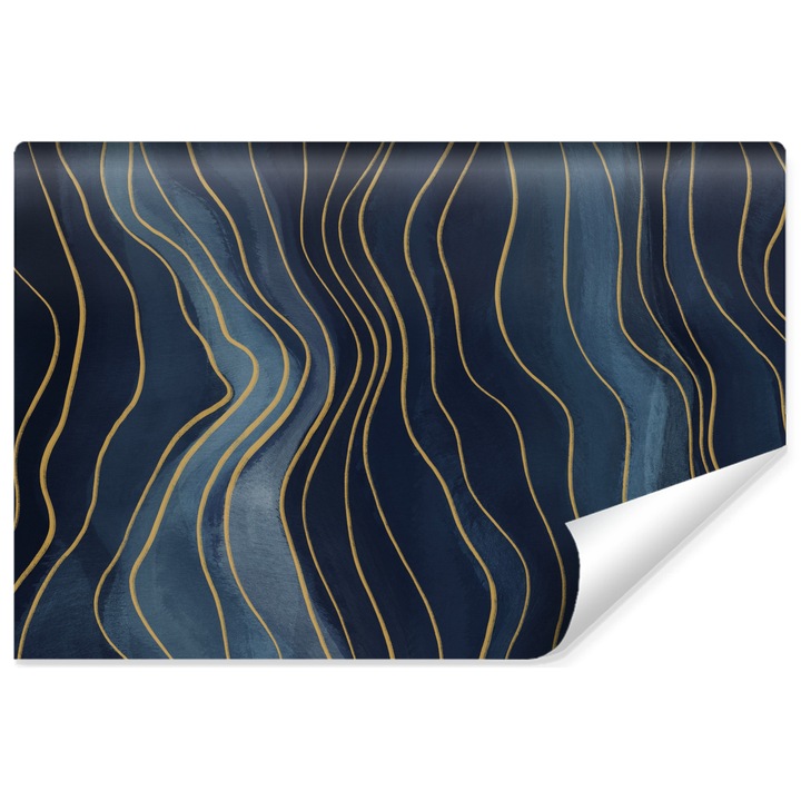 Fototapet Muralo abstract, auriu, valuri geometrice, linii, decor in stil modern pentru living 135 cm x 90 cm dormitor