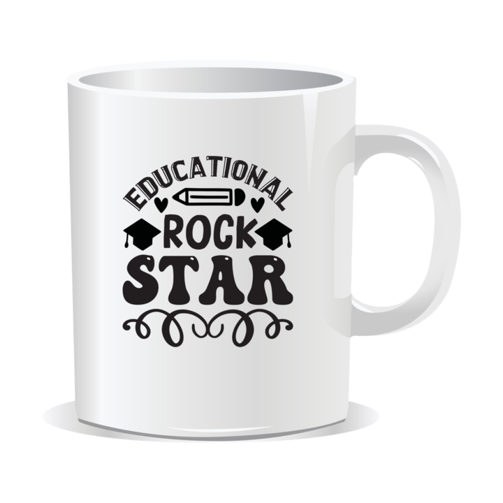 Cana personalizata pentru profesori, Povestitor, Mentor, Rock Star academic, 330 ml, interior alb