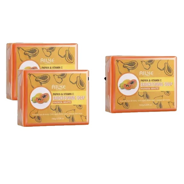 Комплект от 3 натурални сапуна Ailke, Papaya и Kojic Acid, 3x150 g