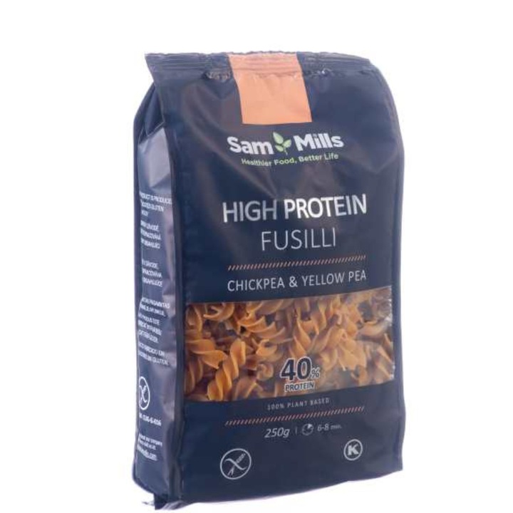 Paste High Protein din naut si mazare galbena, fara gluten, Fusilli 250g Sam Mills