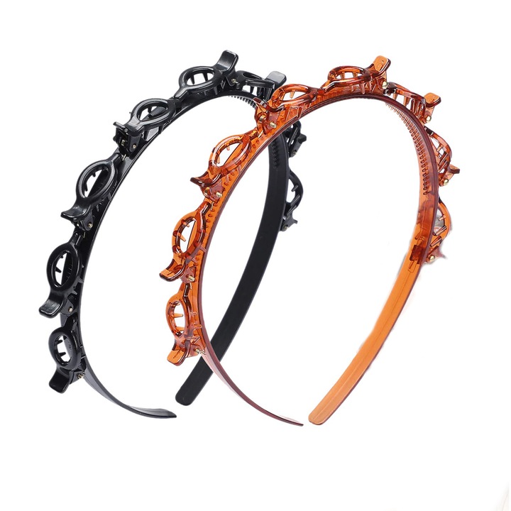 Set 2 Bentite de par, OVERTANG, ABS, Negru/Maro