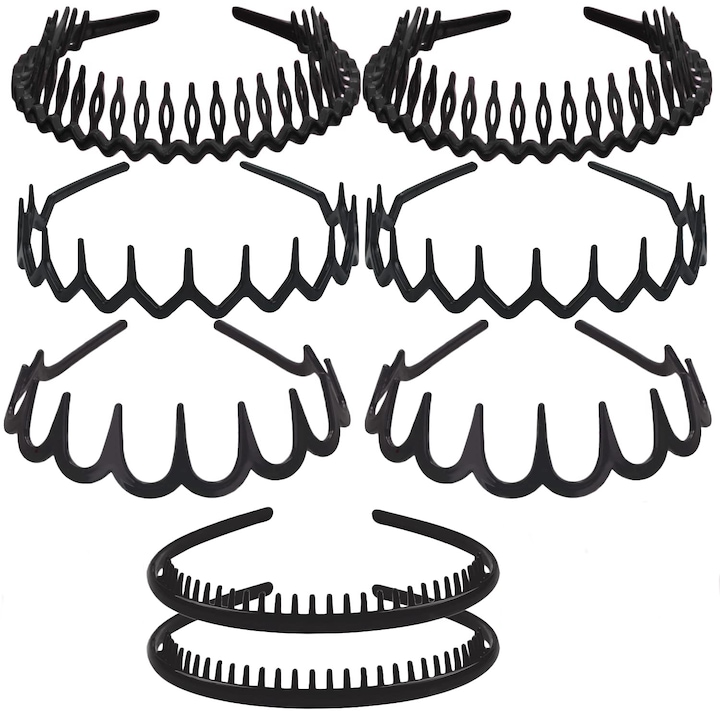 Set 8 Bentite de par, OVERTANG, Plastic, Negru