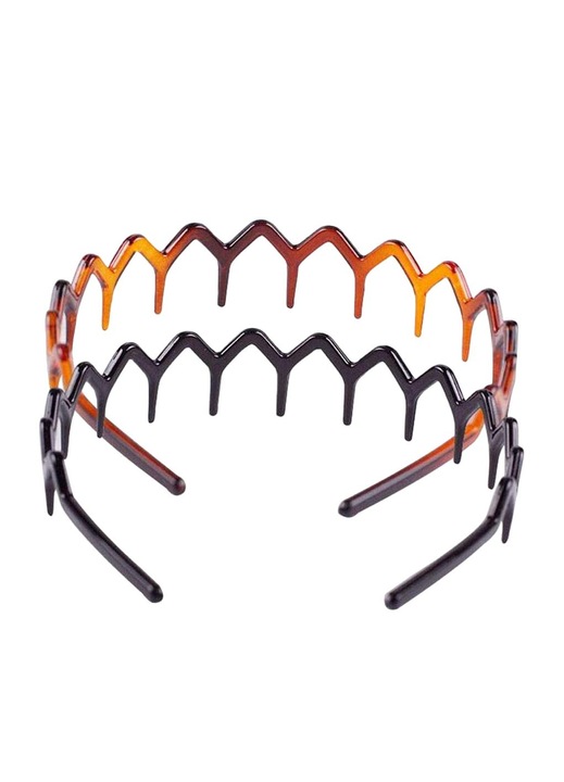 Set 2 Bentite de par, OVERTANG, Zig Zag, Plastic, Negru/Maro