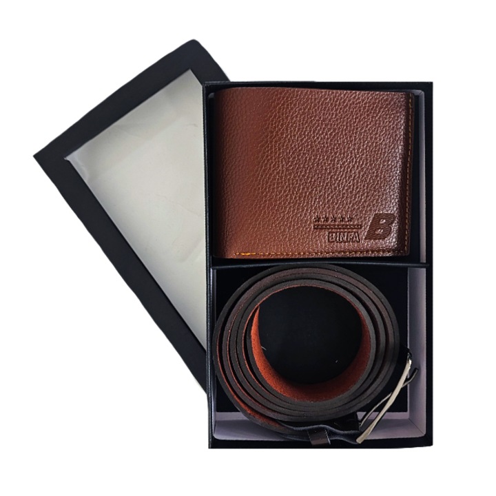 Caseta eleganta pentru barbati Grand Touch, caseta cu portofel si curea din piele ecologica, Maro, Velve