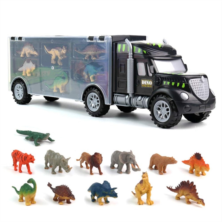 Camion de Transport Dinozauri "Dino World" cu 12 Figurine Animale – Aventuri Jurasica pentru Copii