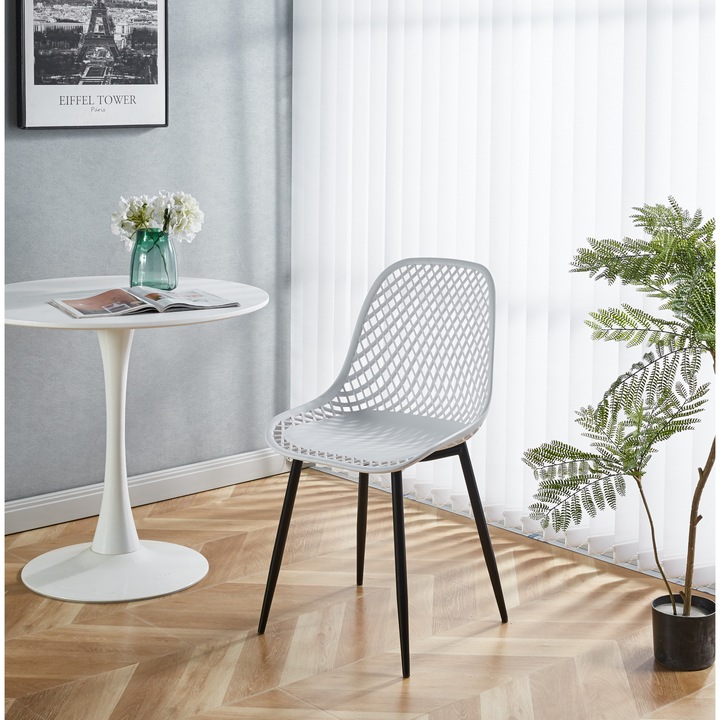 Scaun Bucatarie PP210MH plastic alb, picioare negre, 85 X 45 cm