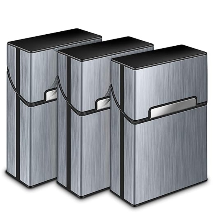Set 3 Tabachera Black, JENUOS®, din aluminiu, inchidere sistem magnetic, capacitate 20 tigarete lungime normala 93 mm