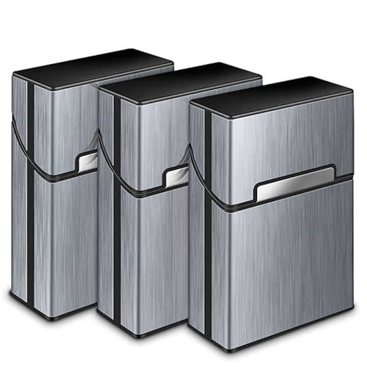 Комплект 3 табакери JENUOS, Алуминий, Магнитно затваряне, Капацитет 20 цигари, Стандартна дължина 93 mm, Черен