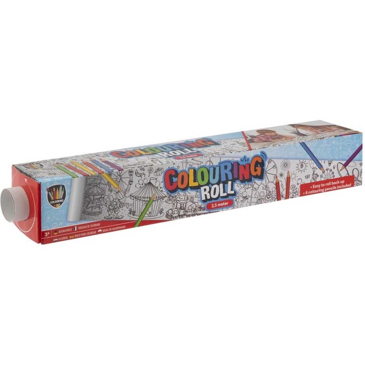 Rola de colorat 2,5mx42cm cu 6 creioane colorate incluse, Grafix