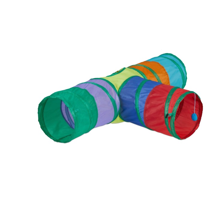 Tunel de joaca pentru pisici, Relaxdays, multicolor, pliabil, 4 iesiri