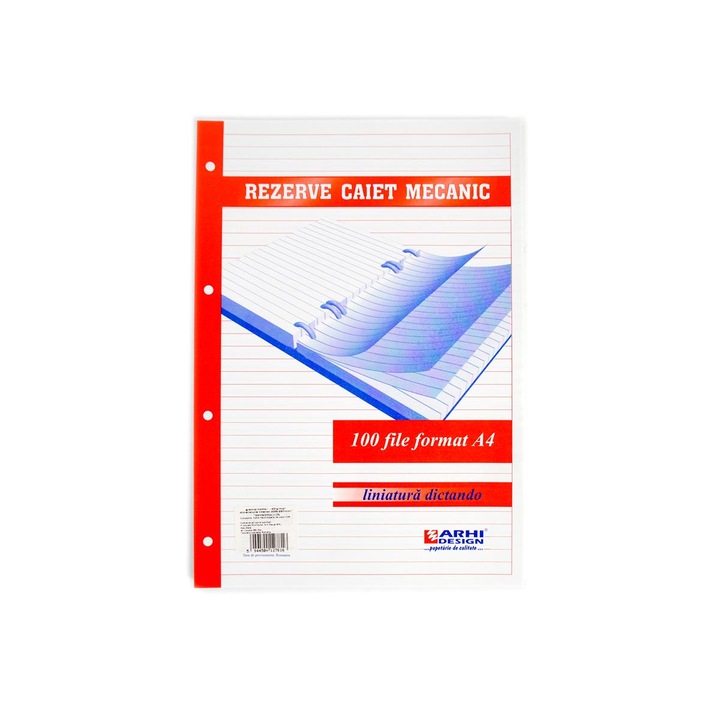 Rezerva universala caiet mecanic A4, 100 file, 4 gauri, liniatura Romana