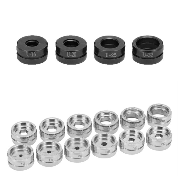 Set 16 falci hidraulice pentru sertizat tevi, April, compatibile Pex si Cooper Cube, argintiu/negru