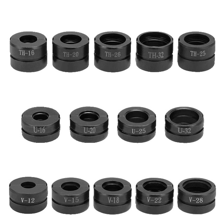 Set 14 falci hidraulice pentru sertizat tevi, April, compatibile Pex/Cooper Cube, negru