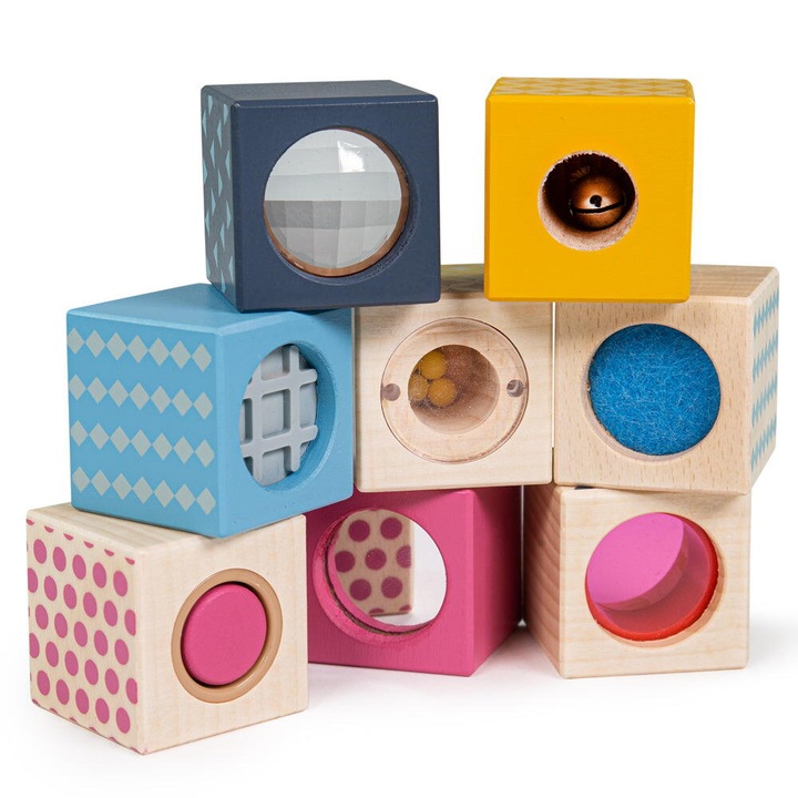 Set 8 cuburi senzoriale din lemn - eMAG.ro