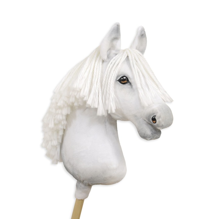 Интерактивна играчка, Super Hobby Horse, дърво/плюш, 74 см, бяло/естествено
